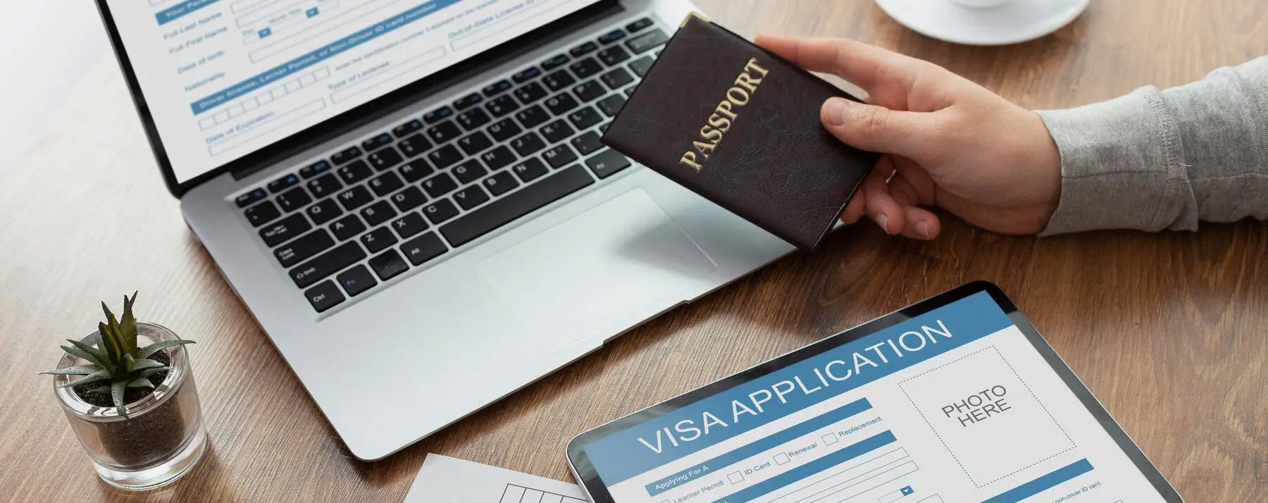 a visa application form and passport