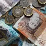 pound bank notes and coins