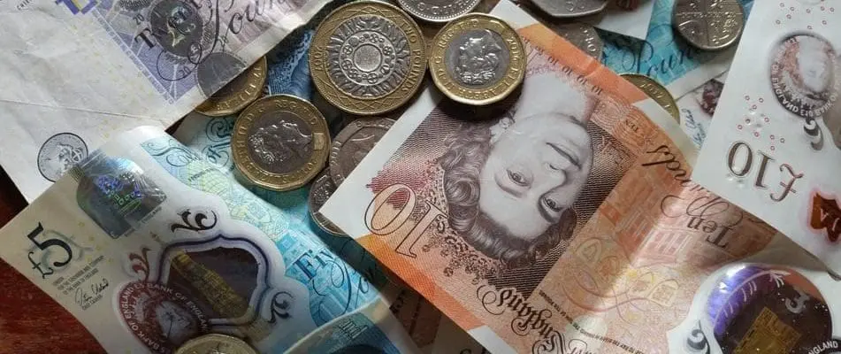 pound bank notes and coins