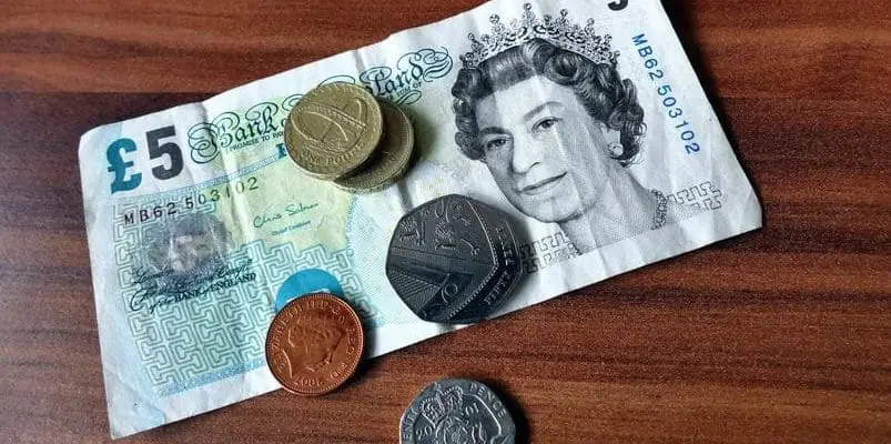 a pound money with coins