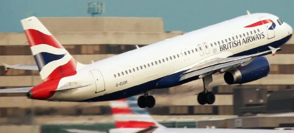 British Airways plane, taking off