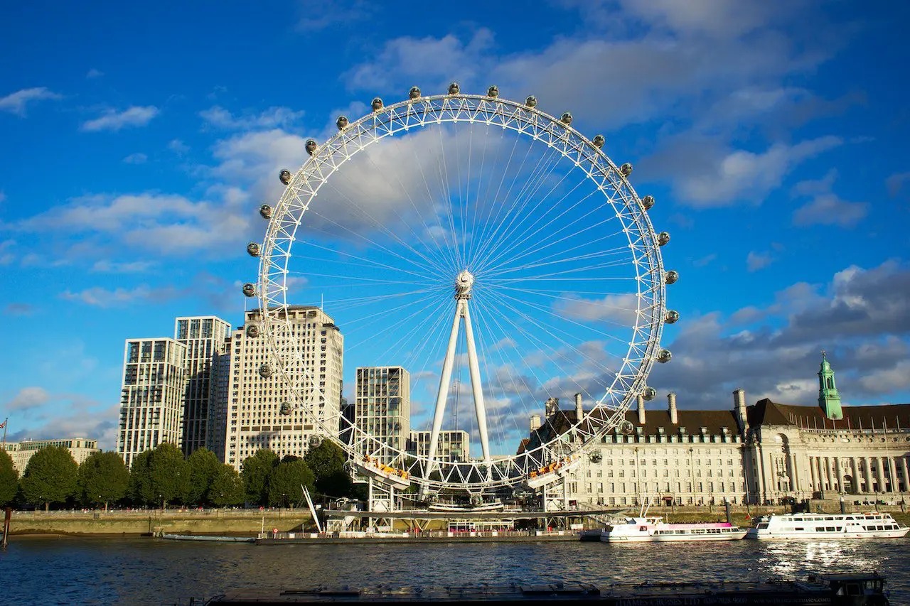 London Eye under a blue sky