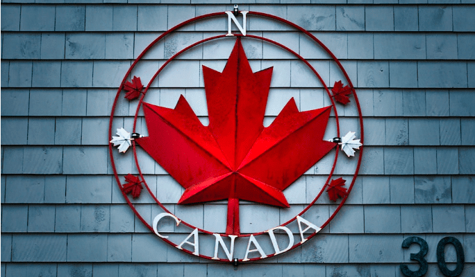 Canada leaf in a compass