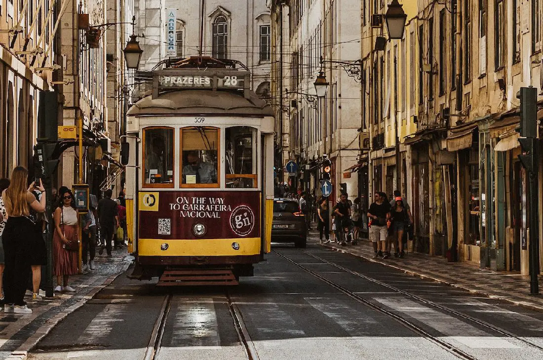 People waiting for tram in Lisbon