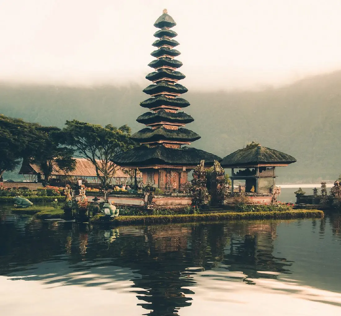 Pagoda beside body of water