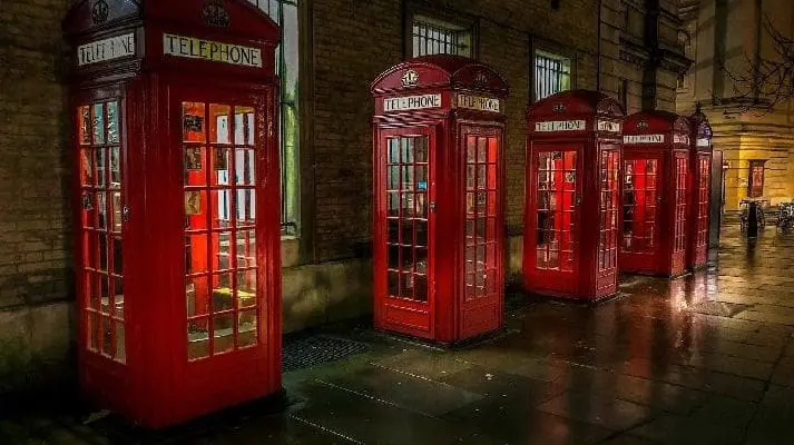 Row of London phone booths