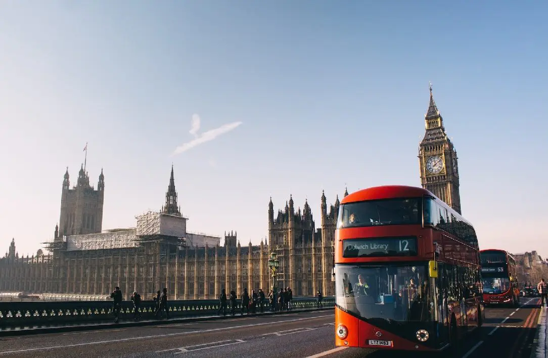 Red buses on Westminster Bridge