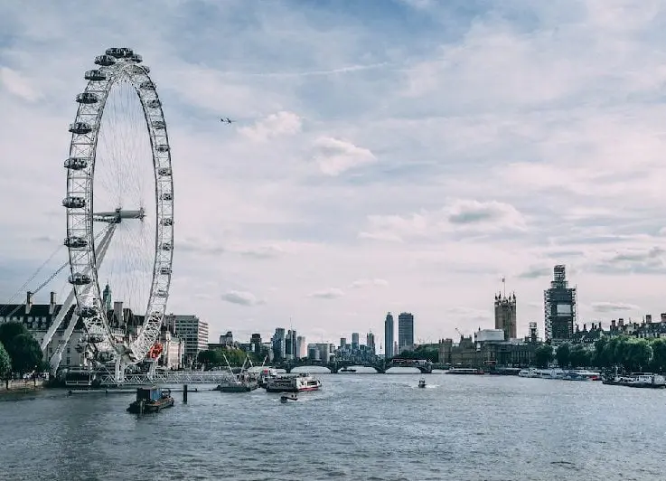 Side-view of the London Eye from the Thames.