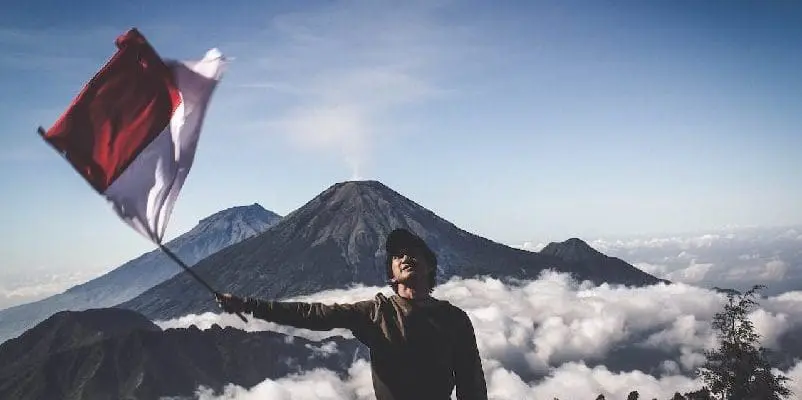 Man waving Indonesian flag