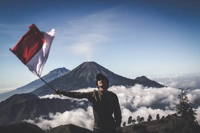 Man waving Indonesian flag