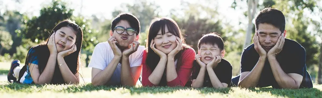 Family outdoors, group activity