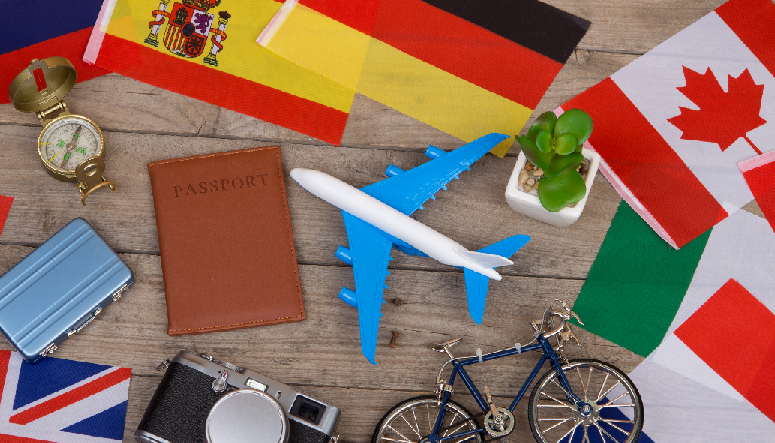 Passport amongst assorted flags