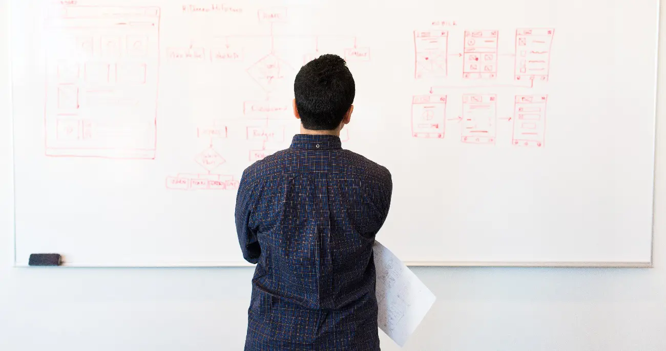 Studying formula on whiteboard