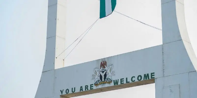 Nigeria welcome sign on white arch