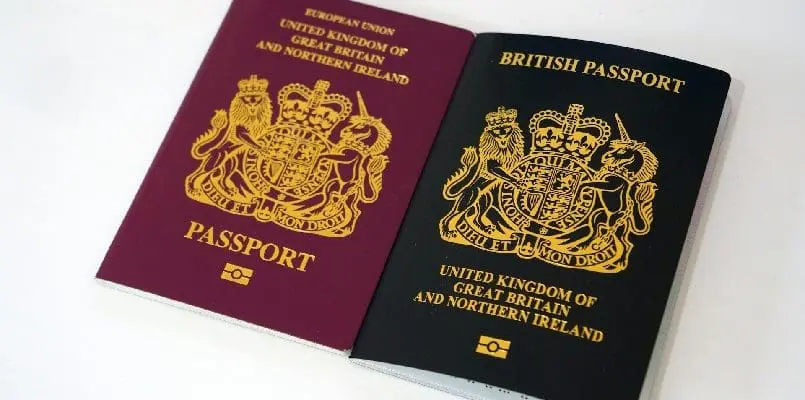 Red and black colored British passports