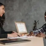 Lawyer having discussion with client