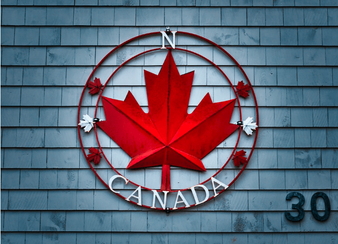 Canada leaf in a compass
