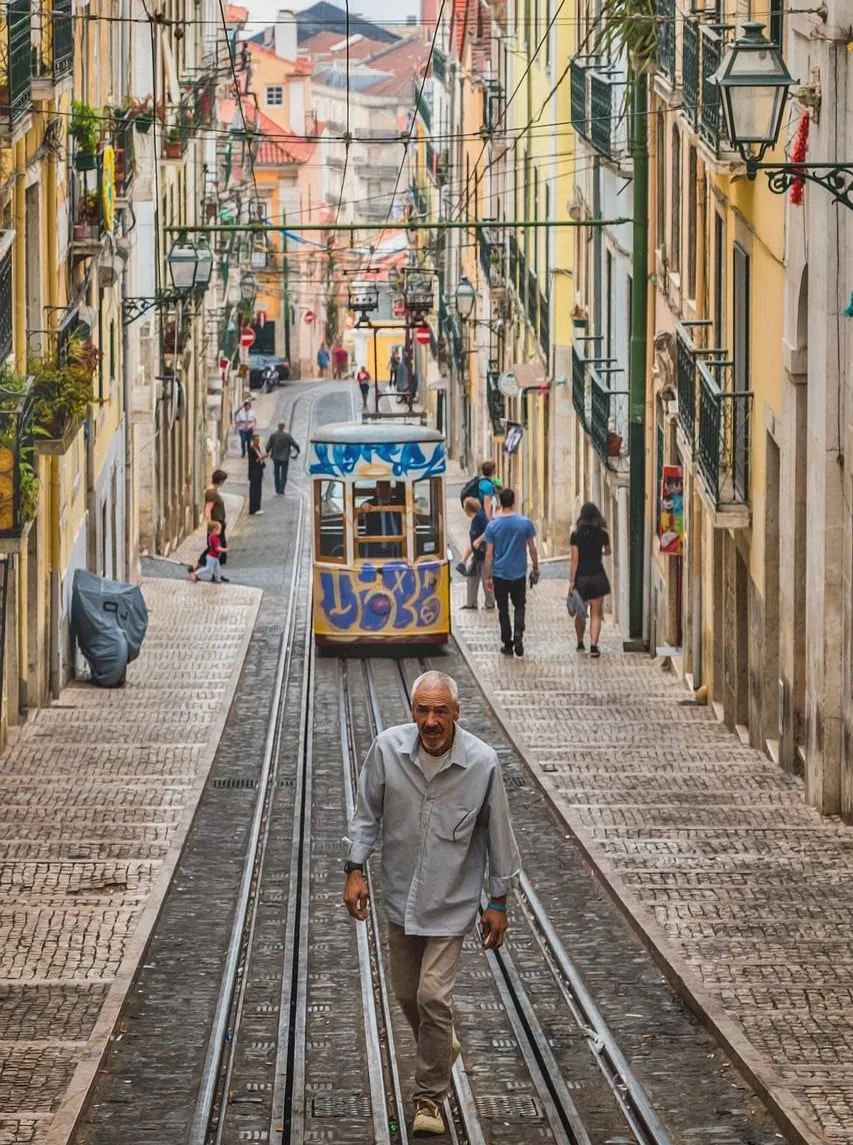 a tram in Portugal