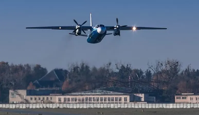 an airplane landing in an airport