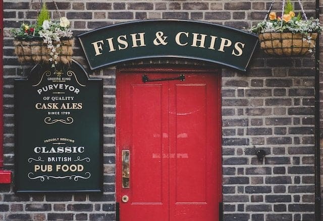 English food advertised at establishment