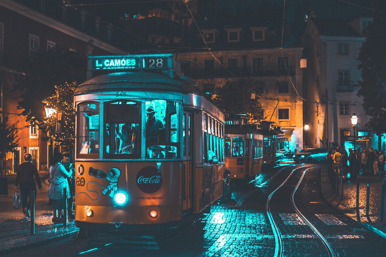 Portugal tram at night