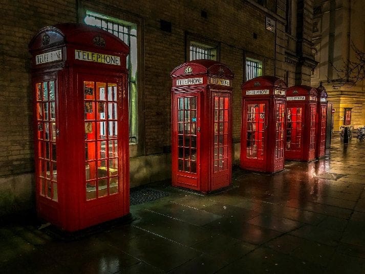 Row of London phone booths