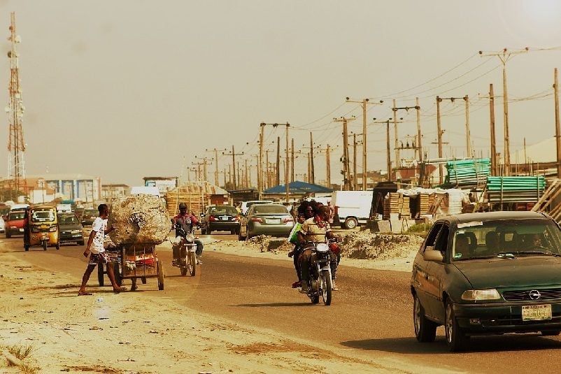 Vehicles on road in Nigeria