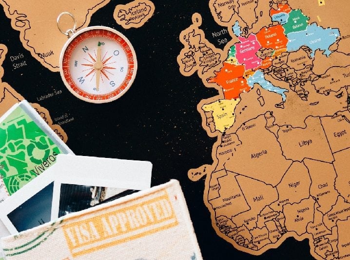 Approved visa and map of destinations