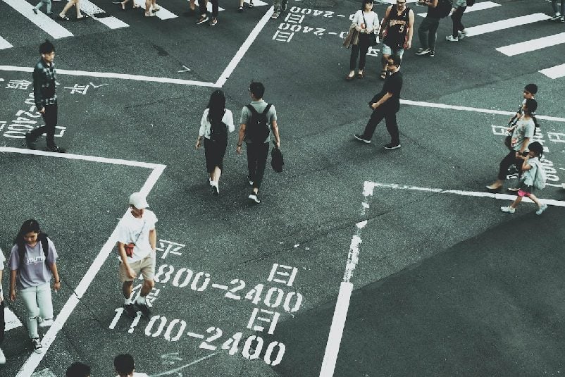 People walking across road in Taiwan