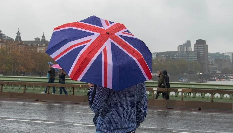 Pattern of UK flag on umbrella