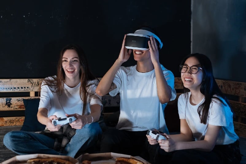 People playing video games together