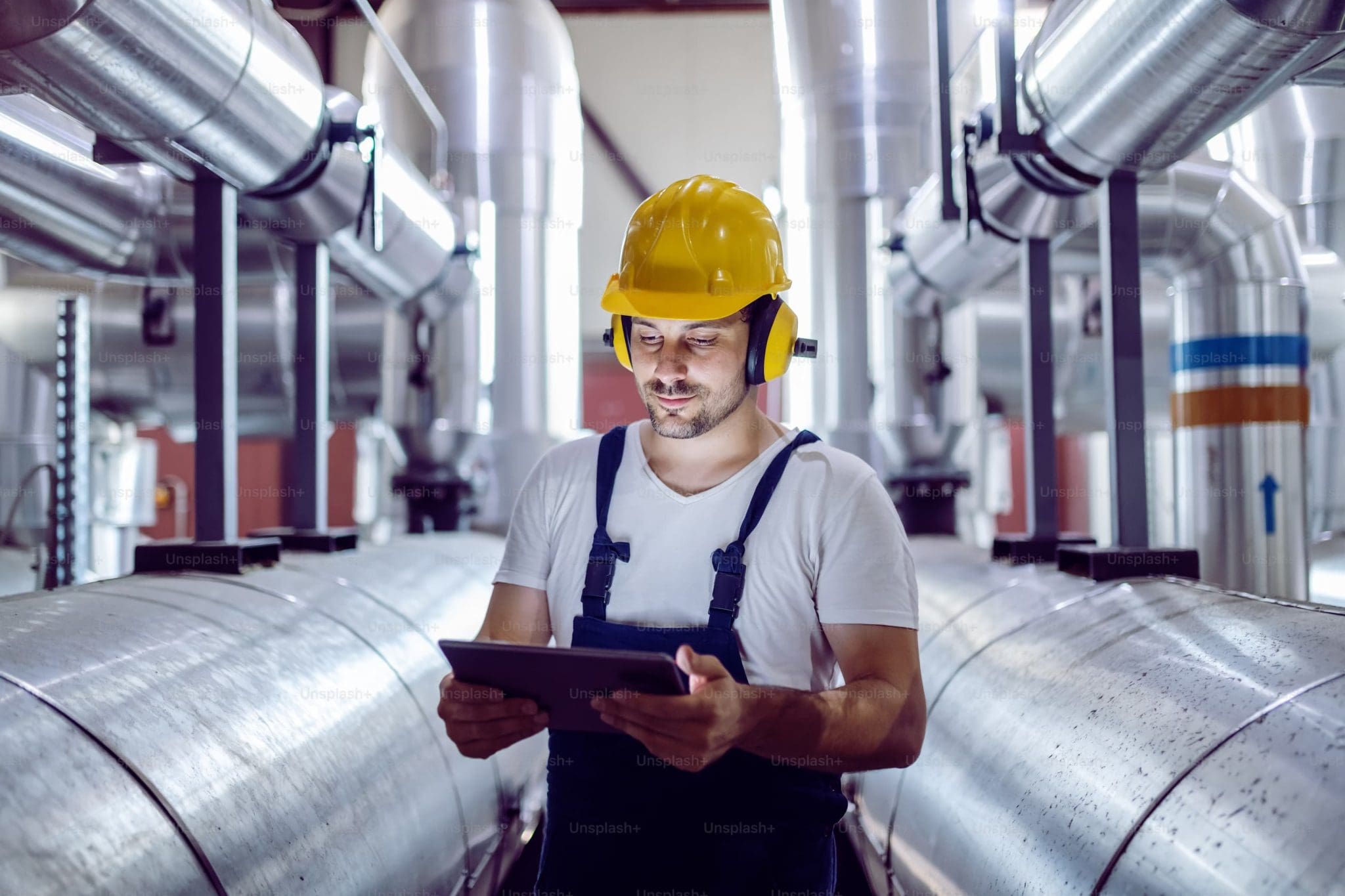 a skilled worker checking the machineries