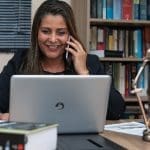 Lawyer on the phone with her client