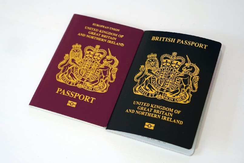 Red and black colored British passports