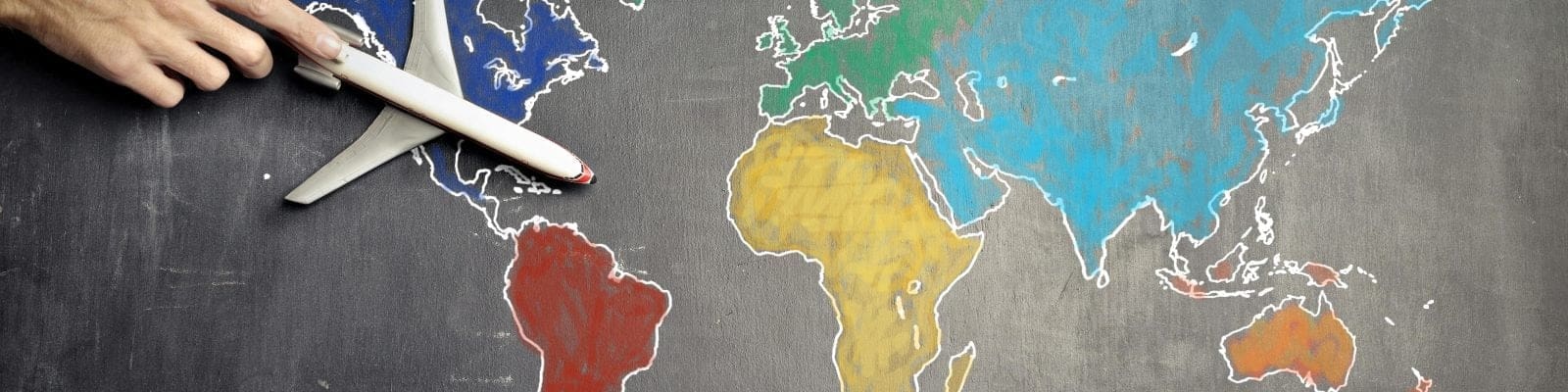 World map with toy plane